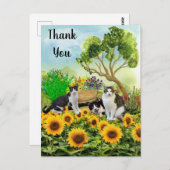 庭の猫たち/ひまわりコラージュ ポストカード (正面/裏面)