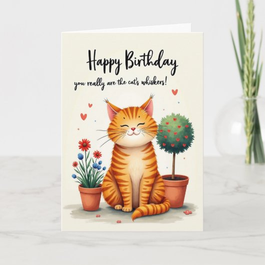 庭の猫の誕生日カード カード (正面)
