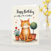 庭の猫の誕生日カード カード (黄色い花)