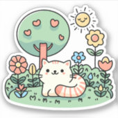 庭の猫 - かわいい子猫 シール (正面)