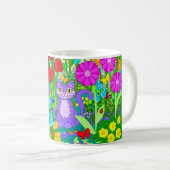 庭の猫 カラフルな蝶 幻想的な花 コーヒーマグカップ (正面右)