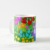庭の猫 カラフルな蝶 幻想的な花 コーヒーマグカップ (正面左)