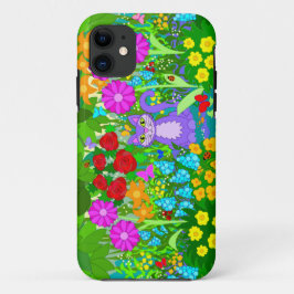 庭の猫 カラフルアート 花 ちょうちょ iPhone 11 ケース
