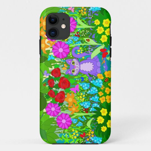 庭の猫 カラフルアート 花 ちょうちょ Case-Mate iPhoneケース (裏面)