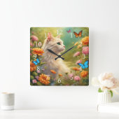 庭の美しい白猫713 スクエア壁時計 (ホーム)