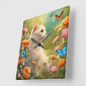 庭の美しい白猫713 スクエア壁時計 (傾斜)