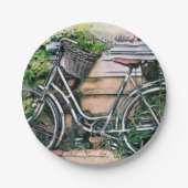 庭の自転車とバスケット ペーパープレート (正面)