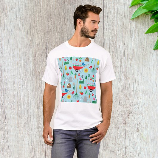 庭の花とガーデニングのツール柄 Tシャツ