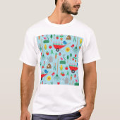 庭の花とガーデニングのツール柄 Tシャツ (正面)