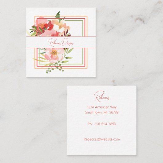 庭の花とトリプルフレームの名刺 スクエア名刺 (正面/裏面)
