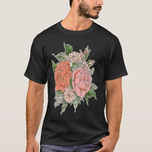 庭の花と蝶が寄ってくる花 Tシャツ (正面)
