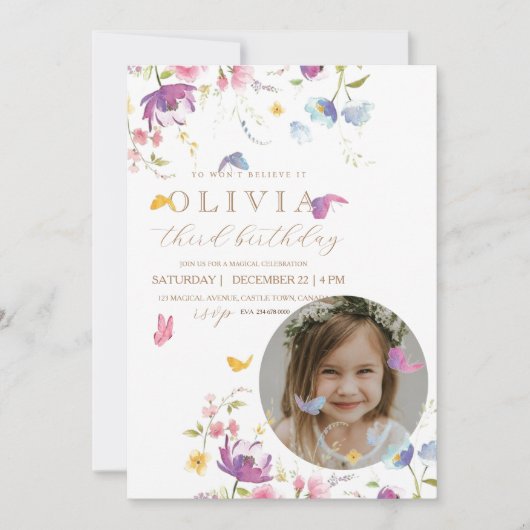 庭の花のカラフル写真 招待状 (正面)