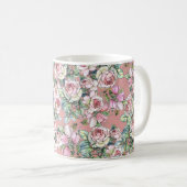 庭の花のバラとチュー絵を描リップを水に入れ コーヒーマグカップ (正面右)