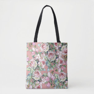 庭の花のバラとチュー絵を描リップを水に入れ トートバッグ