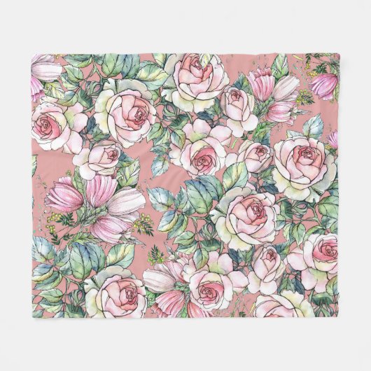 庭の花のバラと色彩の鮮やか水管 フリースブランケット (正面(横))