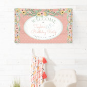 庭の花のピンク|の黄色い花束の誕生会 横断幕 (インサイチュ)