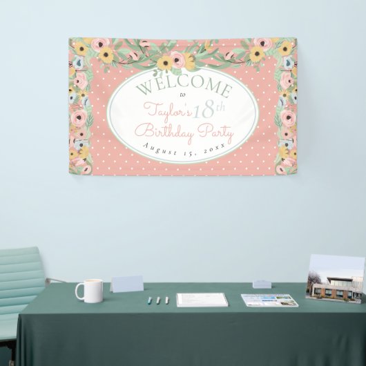 庭の花のピンク|の黄色い花束の誕生会 横断幕 (トレードショー)