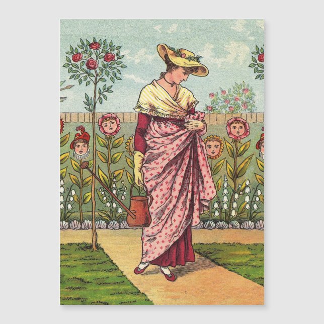 庭の花を育てる女性のアート・アンティーク (正面)