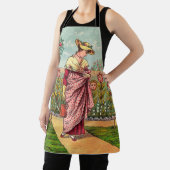 庭の花を育てる女性のアート・アンティーク エプロン (インサイチュ)
