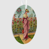 庭の花を育てる女性のアート・アンティーク オーナメント (正面)