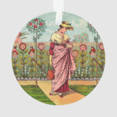 庭の花を育てる女性のアート・アンティーク オーナメント (裏面)