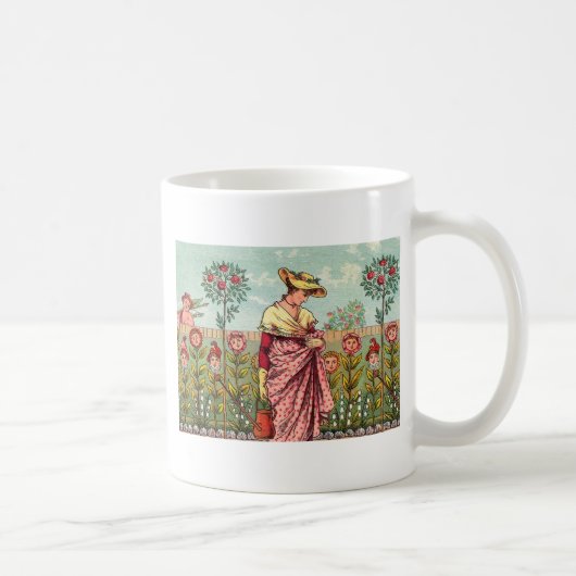 庭の花を育てる女性のアート・アンティーク コーヒーマグカップ (右)