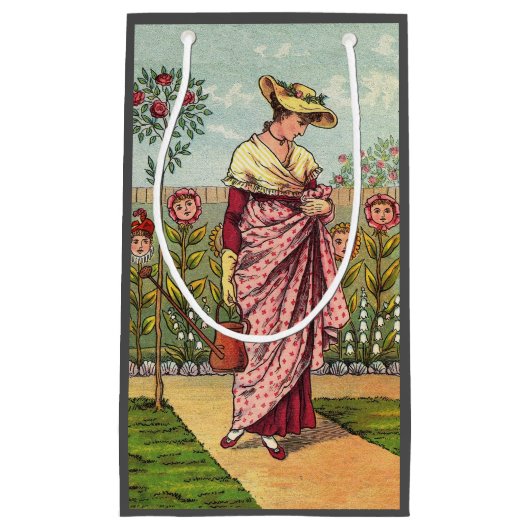 庭の花を育てる女性のアート・アンティーク スモールペーパーバッグ (正面)