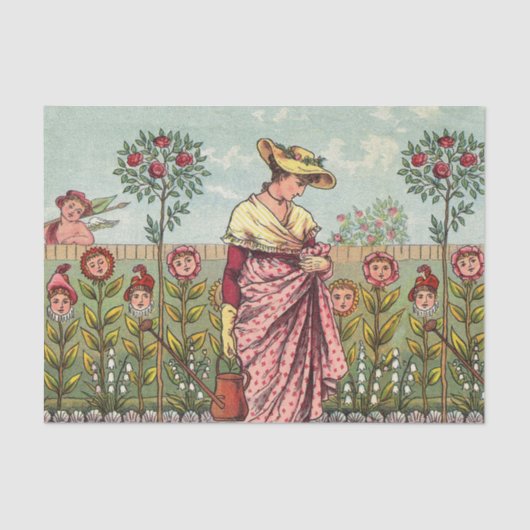 庭の花を育てる女性のアート・アンティーク 薄葉紙 (正面)
