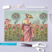 庭の花を育てる女性のアート・アンティーク 薄葉紙 (クラフト)