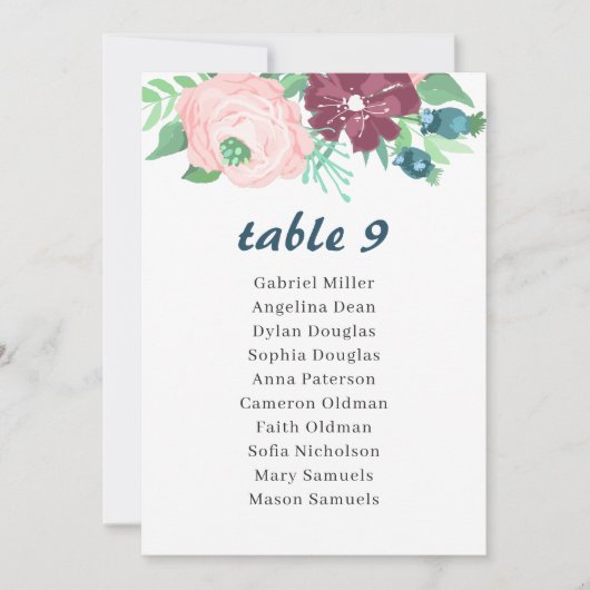 庭の花フローラテーブル番号（座席付） 招待状 (正面)