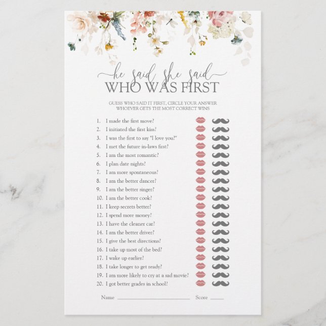 庭の花彼は彼女はブライダルシャワーゲームを言った (正面)