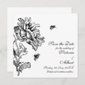 庭の花模様の結婚式招待状 セーブザデート (正面/裏面)