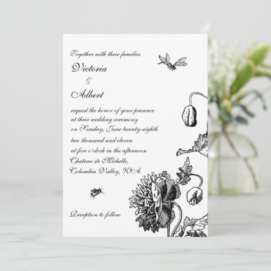 庭の花模様の結婚式招待状 招待状 (スタンド正面)