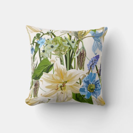 庭の花魔法のユリ、デイジー、ケシの花 クッション (正面)