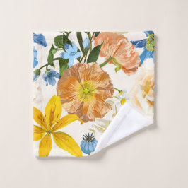 庭の花魔法のユリ、デイジー、ポピー、バラ。 ウォッシュタオル