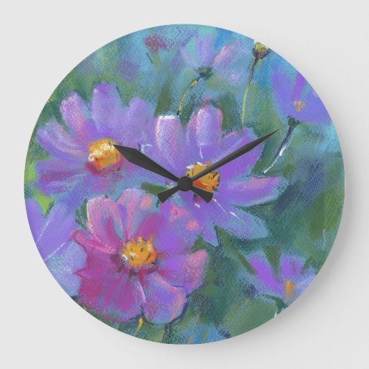 庭の花（コスモス・バイピネータス、メキシコ・アスター） ラージ壁時計 (正面)