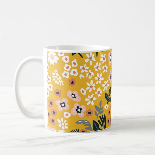 庭の花:黄色のヴィンテージチャーム。 コーヒーマグカップ (左)