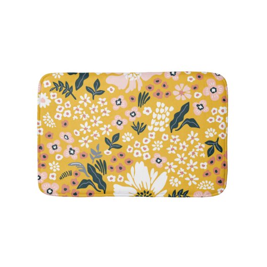 庭の花:黄色のヴィンテージチャーム。 バスマット (正面)