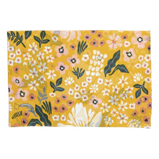 庭の花：黄色のヴィンテージ チャーム 枕カバー (正面)