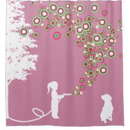 庭の落書きのbanksyスタイルのピンクのシャワー・カーテン シャワーカーテン