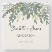 庭の葉の自然の緑 ストーンコースター (正面)