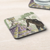 庭の薄紫の服の遊歩道の女性の コースター (左側)