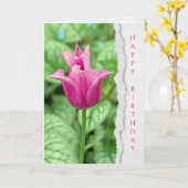 庭の誕生日にピンクのチューリップ カード (黄色い花)