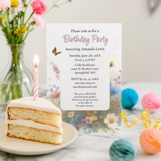 庭の誕生日パーティー ワイルドフラワーズ フラワーデザイン 招待状