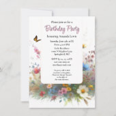 庭の誕生日パーティー ワイルドフラワーズ フラワーデザイン 招待状 (正面)