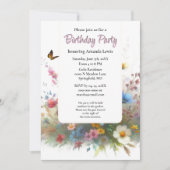 庭の誕生日パーティー ワイルドフラワーズ 花 招待状 (正面)
