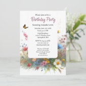 庭の誕生日パーティー ワイルドフラワーズ 花 招待状 (スタンド正面)