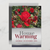 庭の赤いバラの新築祝い招待状 招待状 (正面/裏面)