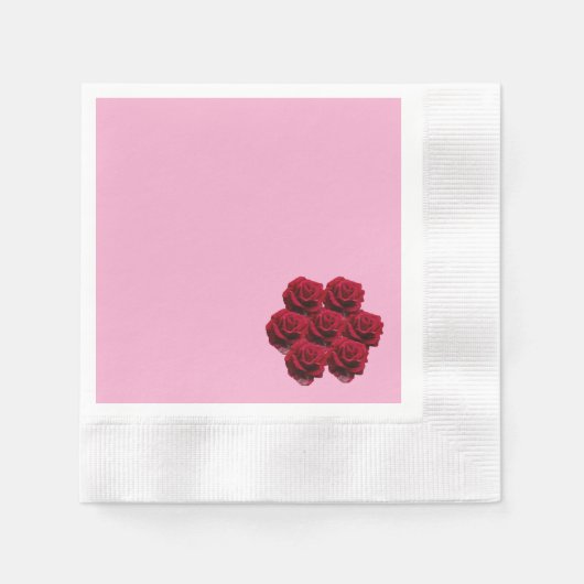 庭の赤い薔薇のプレゼント 縁ありカクテルナプキン (正面)