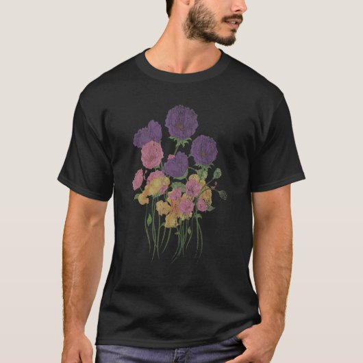 庭の野生の花の花ボタニー花フラワーボタニカ Tシャツ (正面)